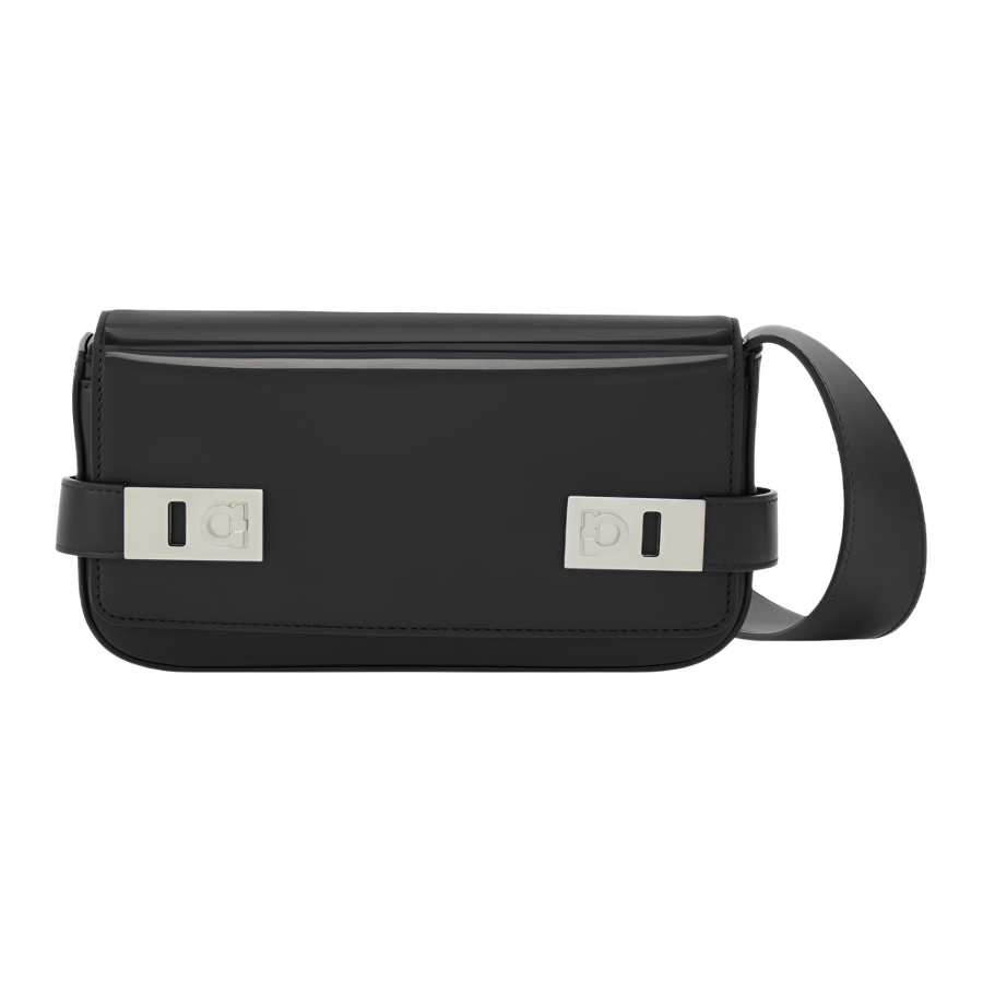 FERRAGAMO Smooth Calfskin Crossbody Bag, Shoulder Bag Regular Men's Black