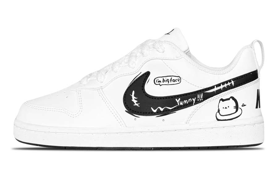 Nike Nike Court Borough Synthetic Leather Low top Kids' Skateboarding Shoes Black White Teenagers