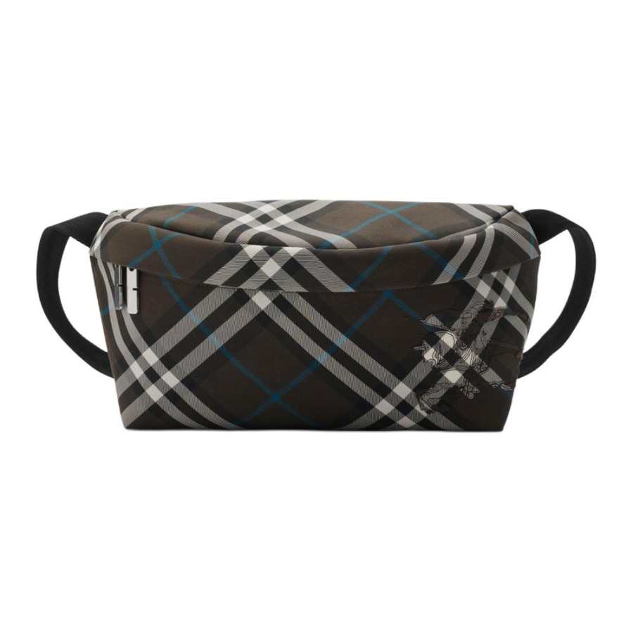 Burberry Polyester One Shoulder Crossbody Fanny Pack Men's Gray Brown