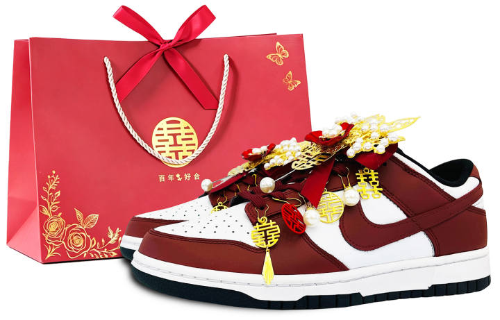 Nike Nike Dunk Abrasion Resistant Low top Skateboard Shoes Unisex Golden Brick Red