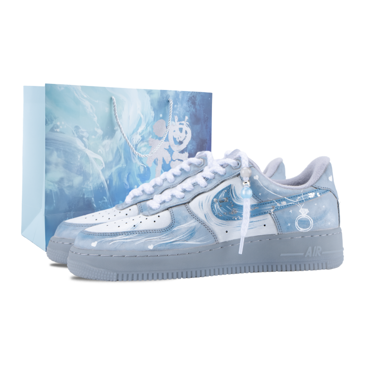 Nike Nike Air Force 1 Heartbreak Custom Abrasion Resistant Low top Skateboard Shoes Men's Blue Gray