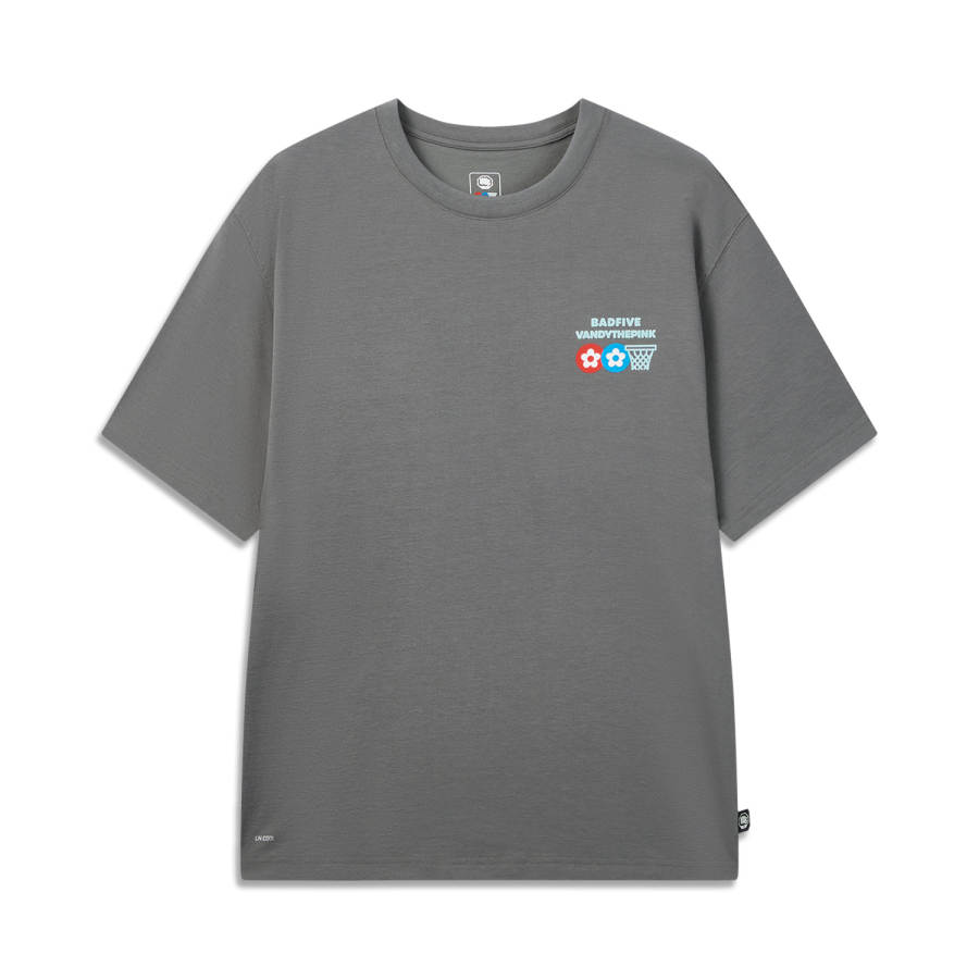Li-Ning Li Ning T Shirts Men's Iron Oxygen Gray Crew Neck Moderate Straight Fit
