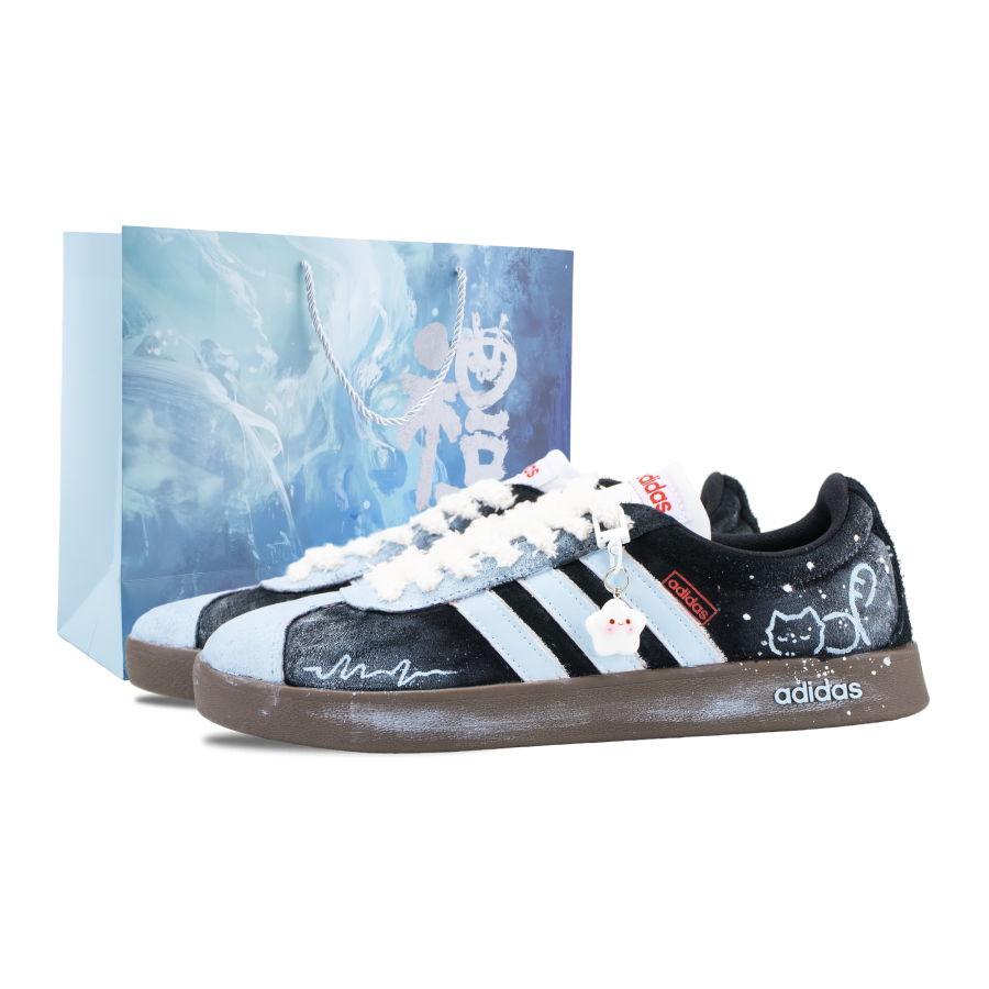 Adidas Adidas VL COURT 2.0 Lifestyle Velvet Mist Blue Meow Abrasion Resistant Low top Skateboard Shoes Unisex Black Blue