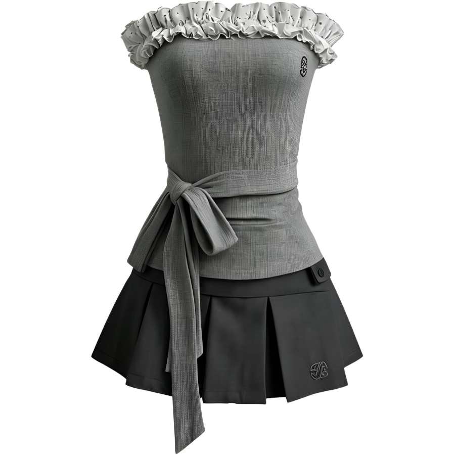 CHARM GLOW Two Piece Skirt Sets Women's Off The Shoulder Thin Short Skirt