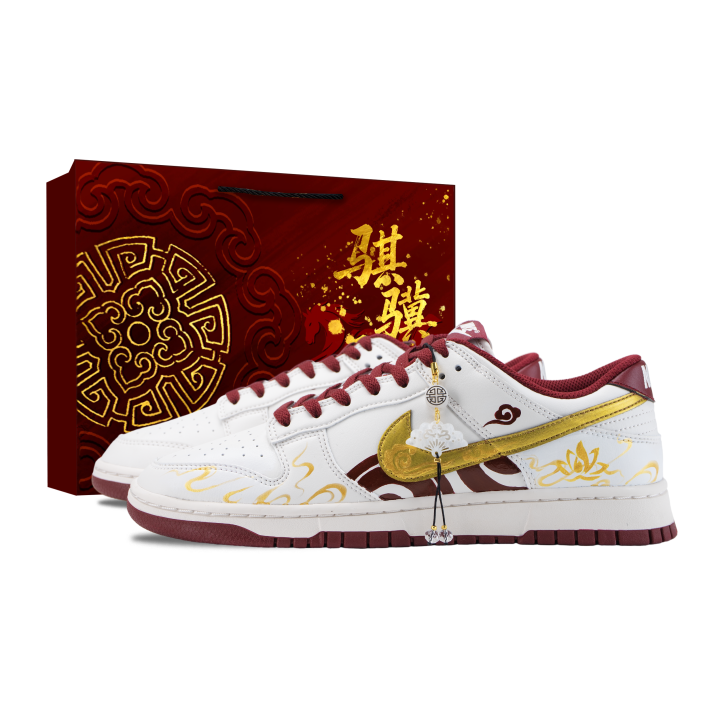 Nike Nike Dunk Prosperity And Auspiciousness Abrasion Resistant Low top Skateboard Shoes Men's White Red
