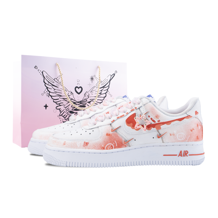 Nike Nike Air Force 1 Butter Guava Slip Resistant Abrasion Resistant Low top Skateboard Shoes Women's White Red