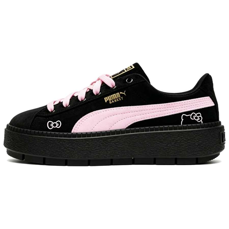 PUMA Platform Trace Cushioning Abrasion Resistant Low top Skateboard Shoes Women's Black Pink