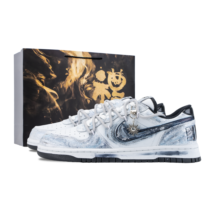 Nike Nike Big Ink Wash Hanchuan Slip Resistant Abrasion Resistant Low top Skateboard Shoes Men's White Blue