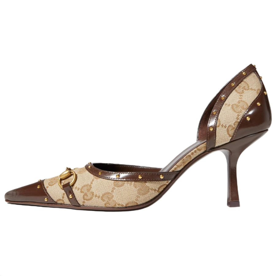 GUCCI Savoy High Heels Women's Sand & Dark Brown
