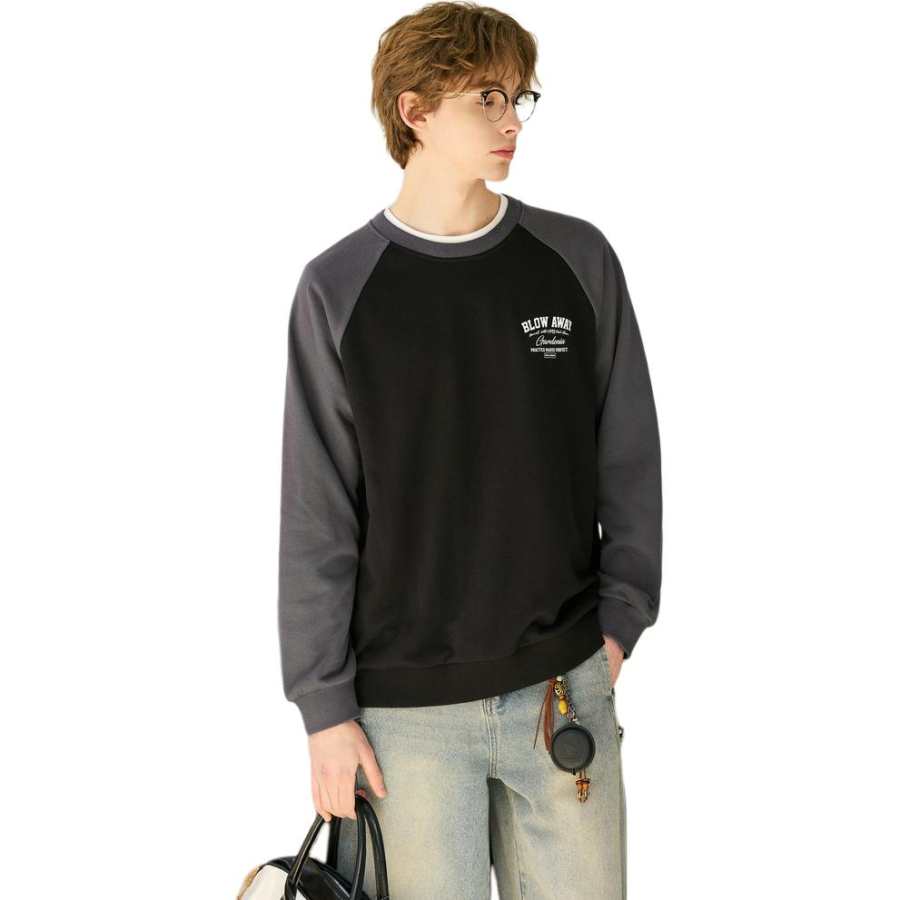 Tonlion Sweatshirts Unisex Black Crew Neck Moderate Regular