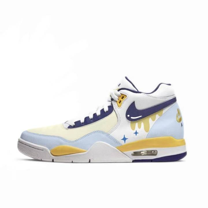 Nike Nike Flight Legacy Mid top Vintage Basketball Shoes Men's White Yellow Blue