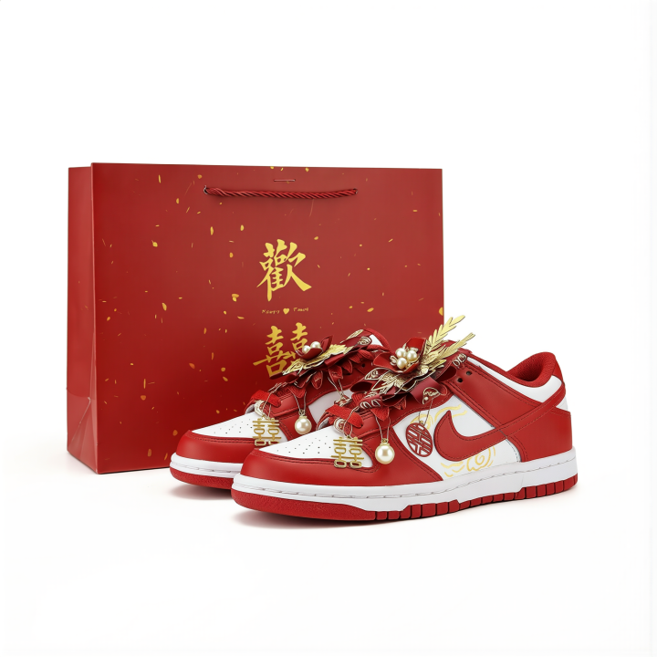 Nike Nike Dunk Wedding Shoes Artificial Leather, Leather Abrasion Resistant Lightweight Breathable Low top Skateboard Shoes