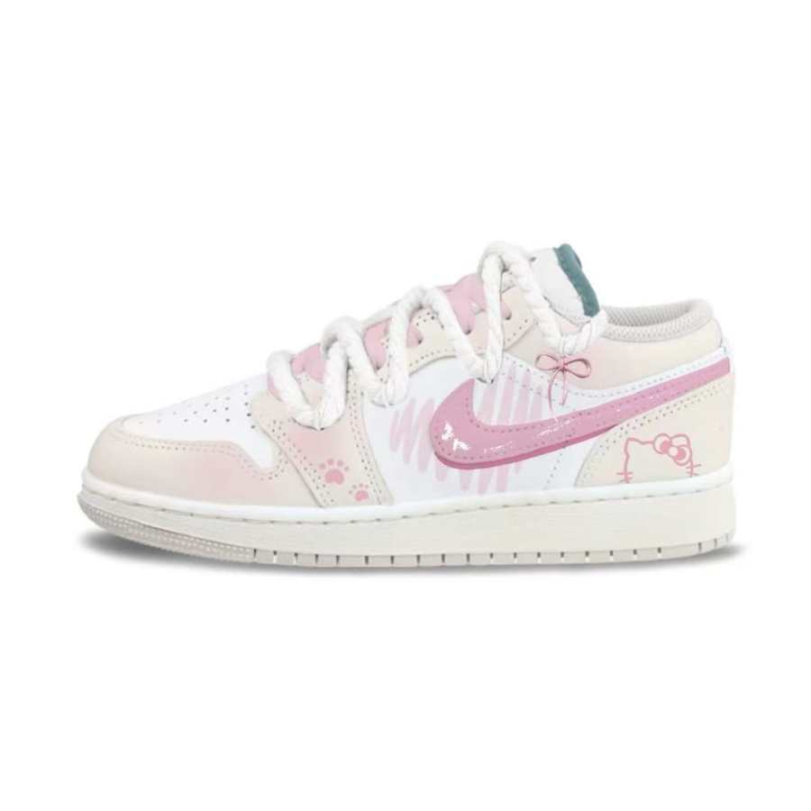 Jordan Jordan Air Jordan 1 Spring Sweet Dream Leather Slip Resistant Abrasion Resistant Low top Children's Basketball Shoes