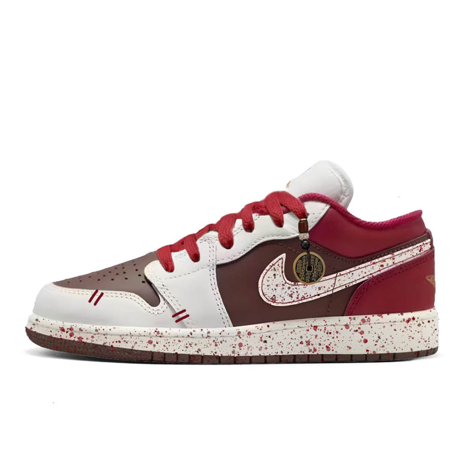 Jordan Jordan Air Jordan 1 Cloud Brown Reflects Red Leather Low top Children's Basketball Shoes White Brown Red Teenagers