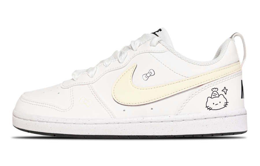 Nike Nike Court Borough Yellow Fleece Ball Synthetic Leather Low top Kids' Skateboarding Shoes White Teenagers