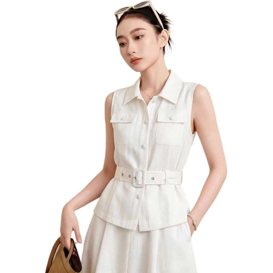 VENICEW Shirts Women's White Lapel Thin Nipped In Waist
