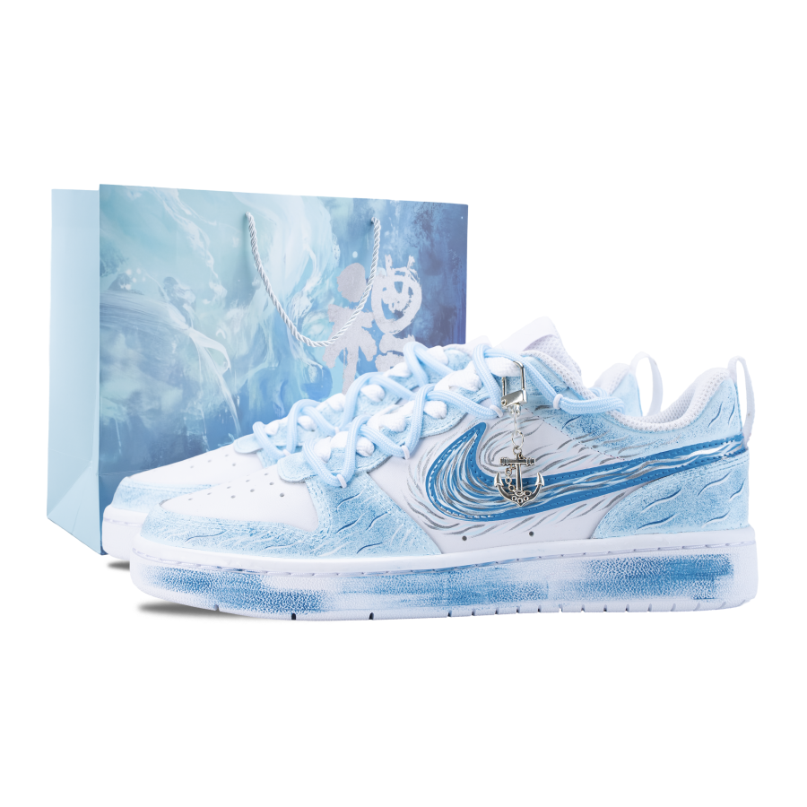 Nike Nike Court Borough Cyan Lantan Crossing Abrasion Resistant Low top Kids' Skateboarding Shoes White Blue Teenagers