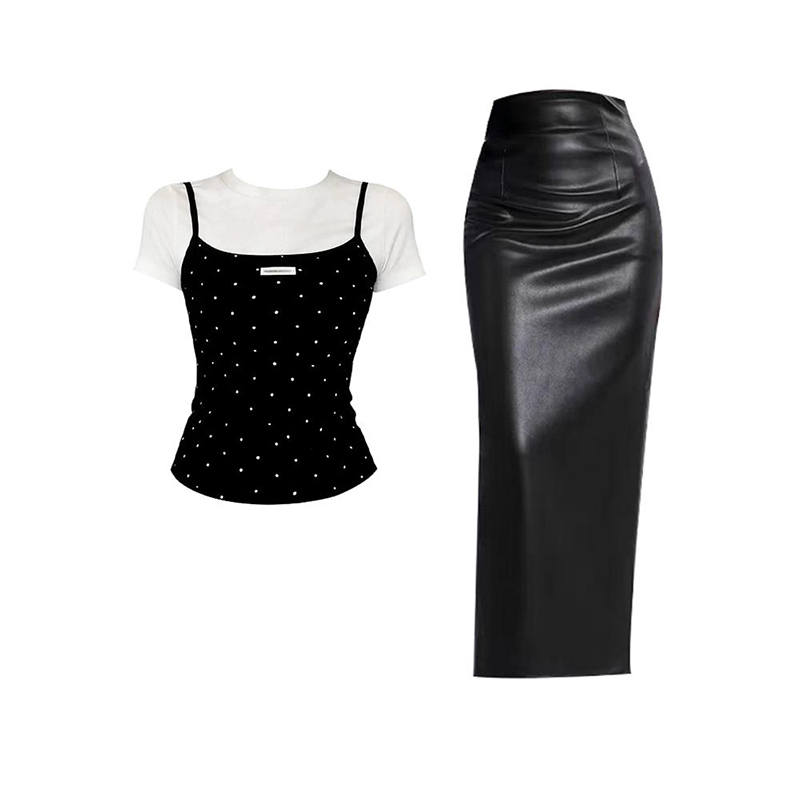 MARIE·COCO Two Piece Skirt Sets Women's Crew Neck Moderate Midi Skirt