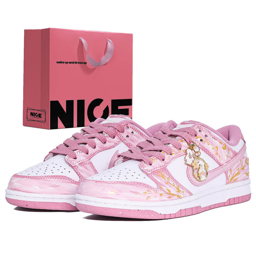 Nike Nike Dunk Abrasion Resistant Low top Skateboard Shoes Unisex Gold Pink