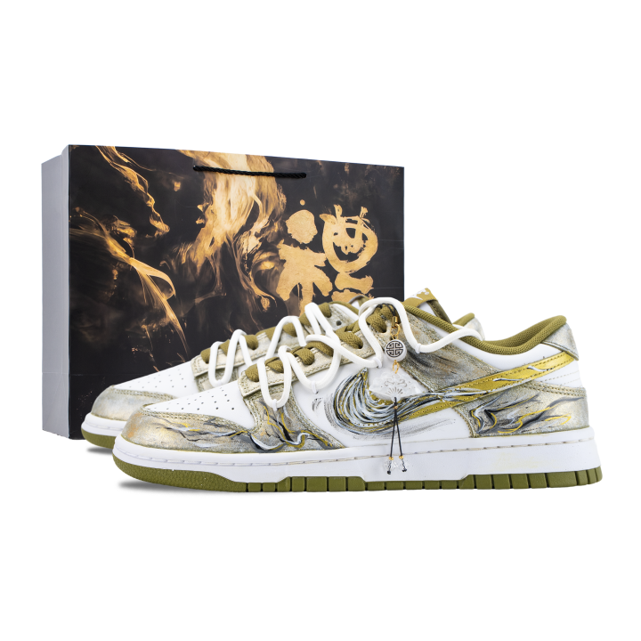 Nike Nike Dunk The Hidden Dragon Is In The Abyss Slip Resistant Abrasion Resistant Low top Skateboard Shoes Men's White Gold