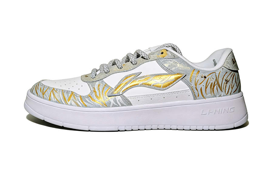 Li-Ning Li Ning Floating Boat Ash Gold Synthetic Leather Abrasion Resistant Slip Resistant Low top Skateboard Shoes Men's