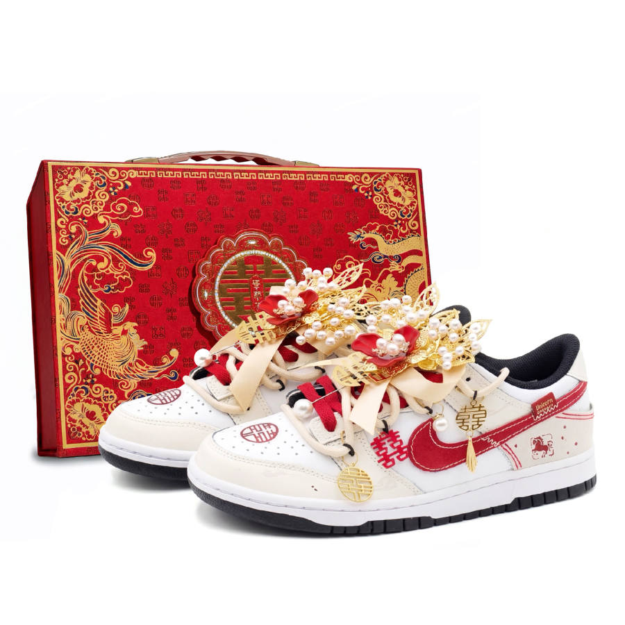 Nike Nike Dunk Golden Jade Perfect Match Leather Slip Resistant Abrasion Resistant Low top Skateboard Shoes Unisex Red