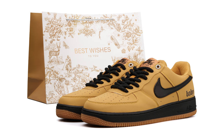 Nike Nike Air Force 1 Cushioning Impact Resistance Low top Skateboard Shoes Unisex Wheat
