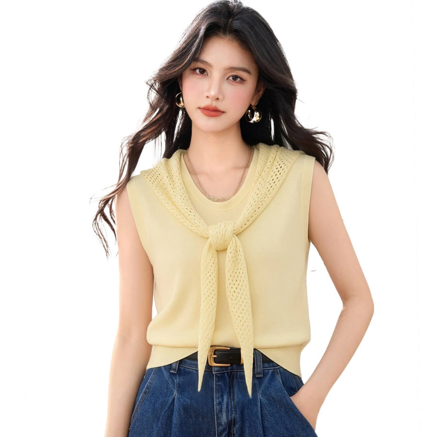 CPAURA Knitwear Women's Yellow Crew Neck Thin