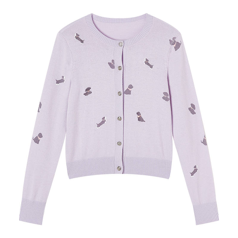 XIANGYING Knitwear Women's Purple Crew Neck Moderate Cardigan