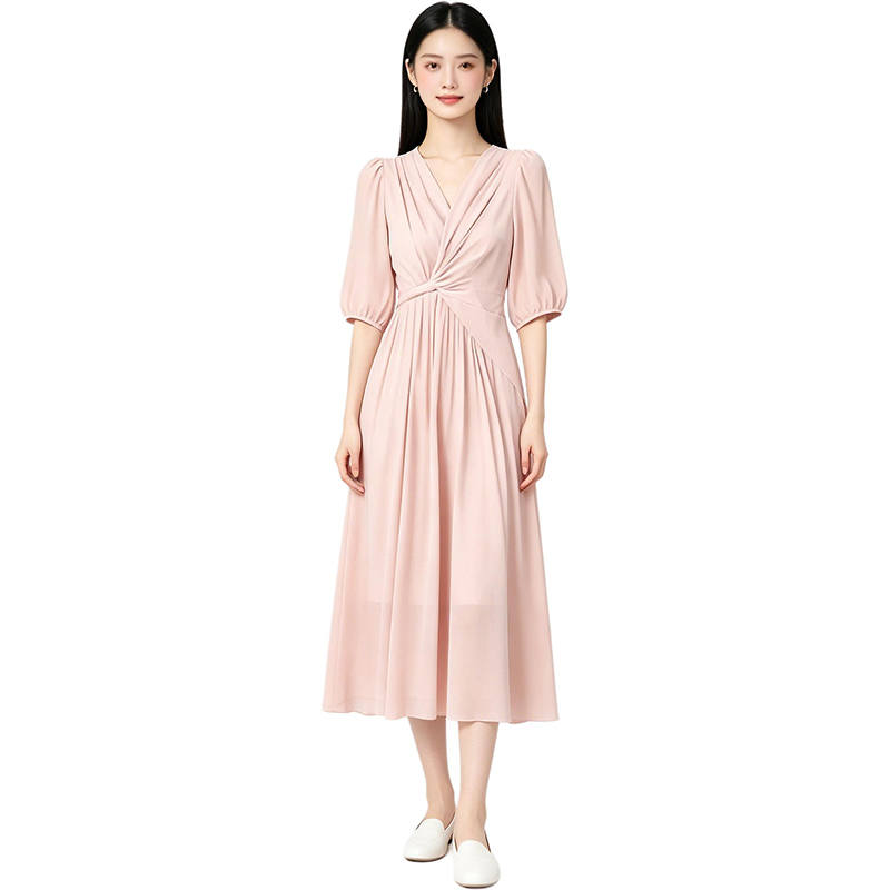 MARIE·COCO Long Sleeved Dresses Women's Dress V Neck Moderate Long Skirt