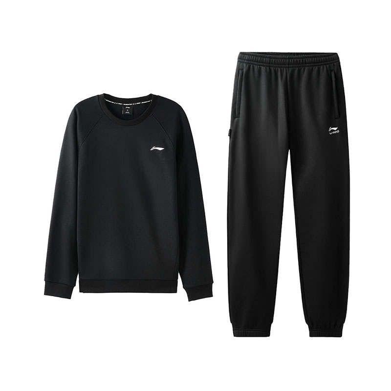 Li-Ning Li Ning Hoodless Pullover Round Neck Fleece Lined Long Sleeve Top With Comfortable Pants Sweatshirt Set Men's