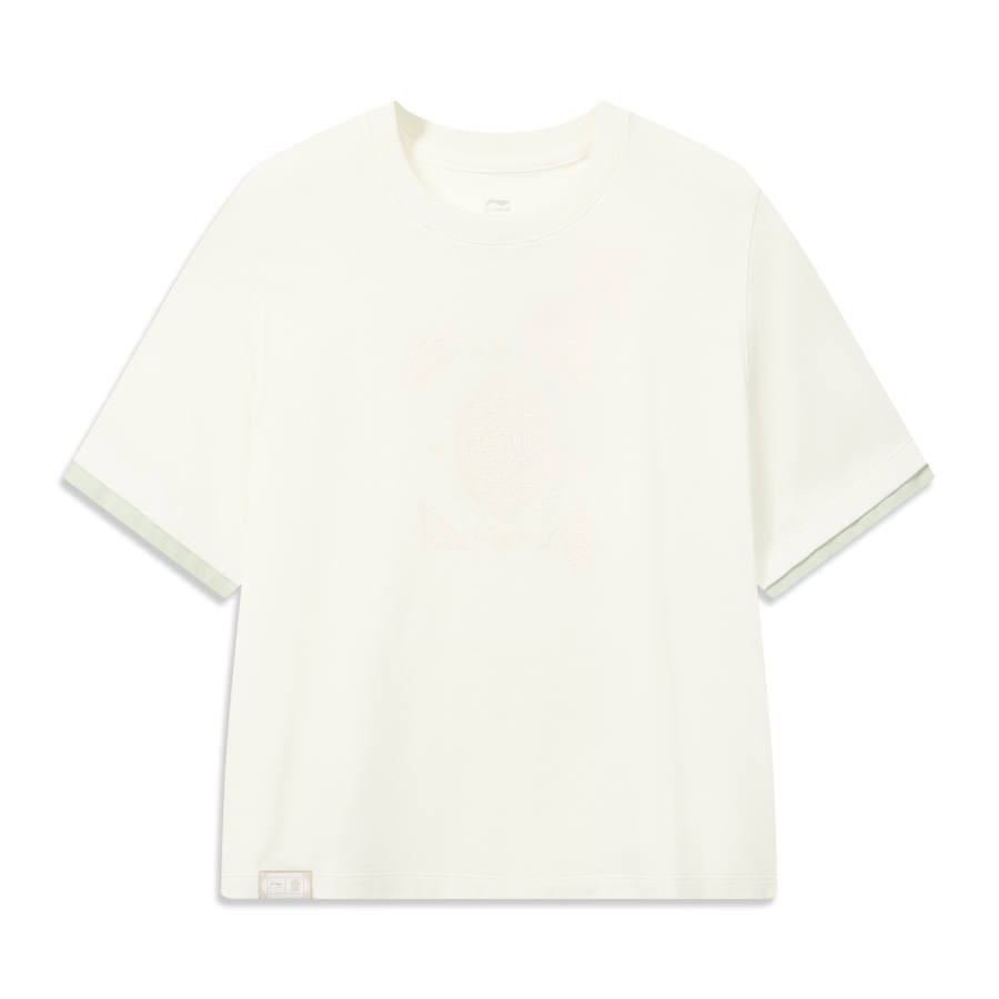 Li-Ning Li Ning Sports Life Collection T Shirts Women's Ivory Crew Neck Moderate Straight Fit