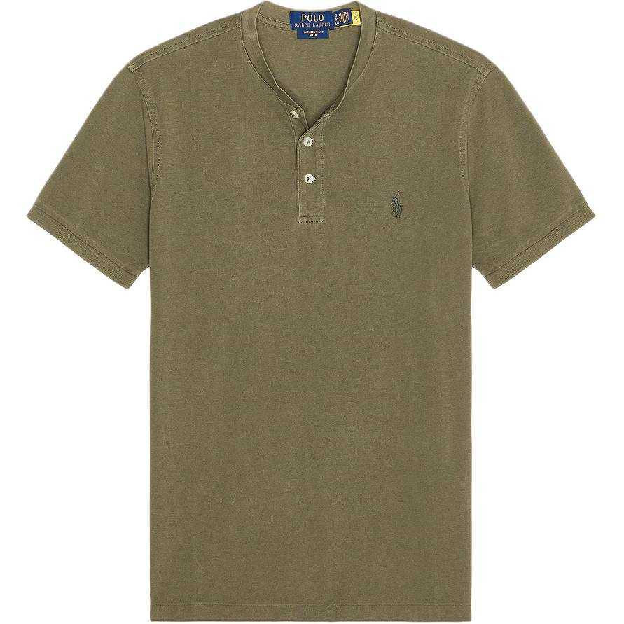 Polo Ralph Lauren T Shirts Men's Olive Green Henry Collar Thin Straight Fit