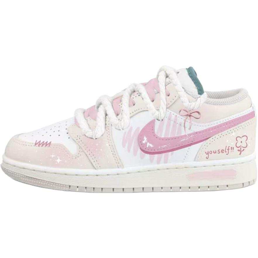 Jordan Jordan Air Jordan 1 Pink Cherry Blossom Sweet Series Leather Low top Children's Basketball Shoes Yellow Pink Unisex