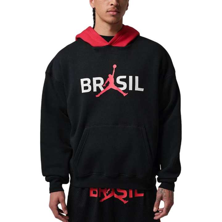 Jordan Jordan Brooklyn Fleece Sweatshirts Men's Black/University Red Hooded Non Detachable Moderate