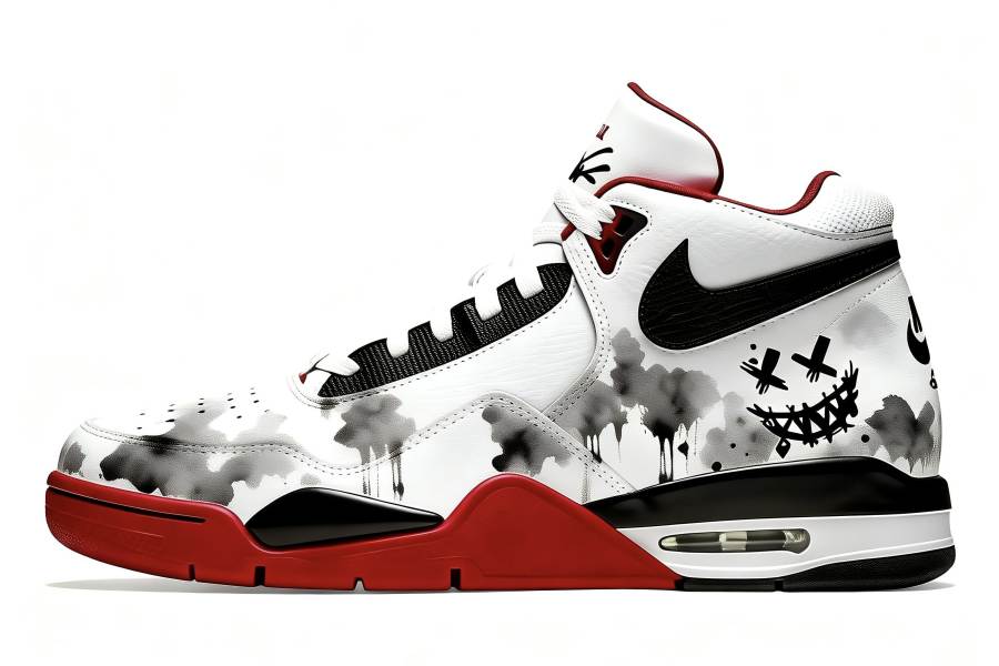 Nike Nike Flight Legacy Cushioning Abrasion Resistant Slip Resistant Mid top Vintage Basketball Shoes Unisex Black White Red