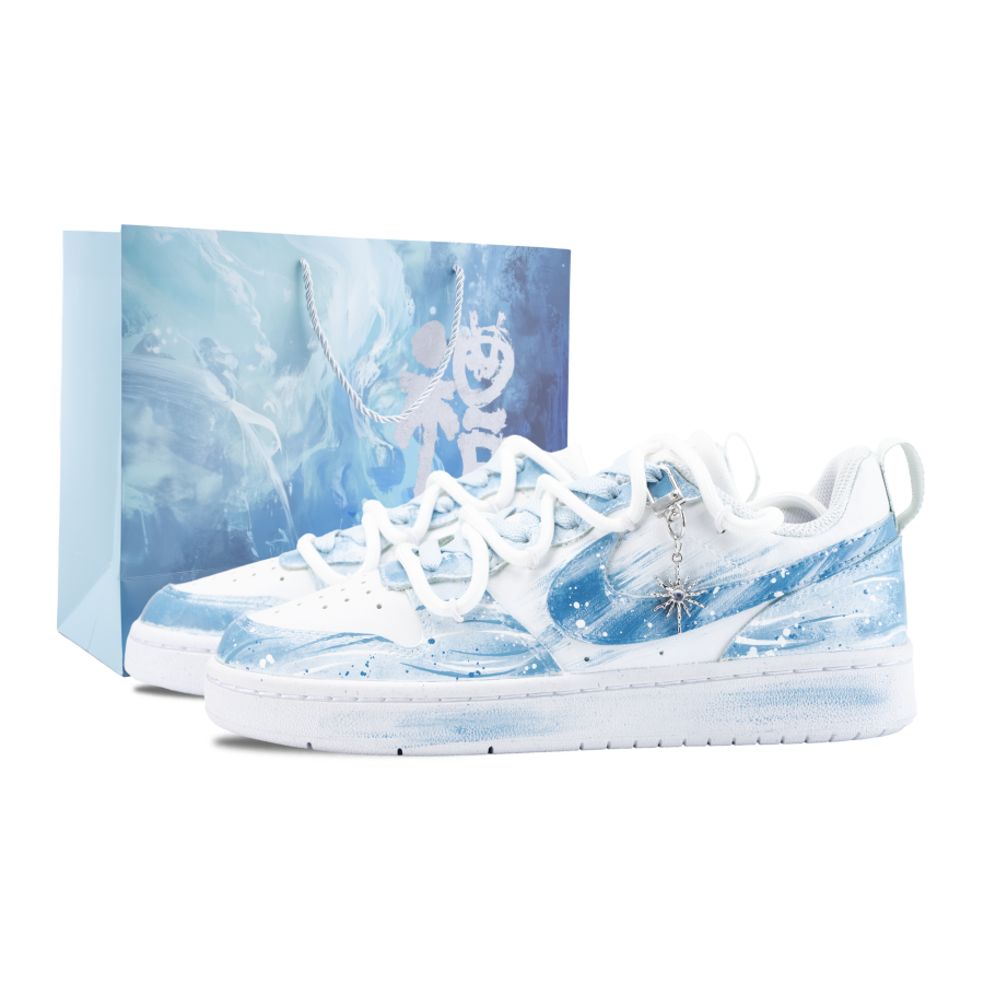 Nike Nike Court Borough Mist Creates Waves Abrasion Resistant Low top Kids' Skateboarding Shoes Blue White Unisex
