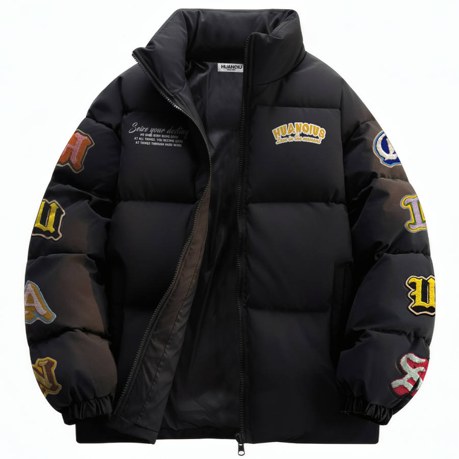 HUANQIU Puffer Jackets Unisex Stand Collar Thickened Padded Puffer Jacket