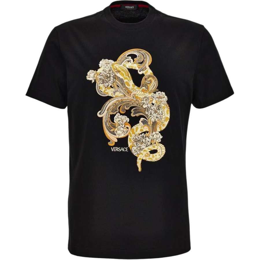 VERSACE T Shirts Men's Black Crew Neck Moderate Straight Fit