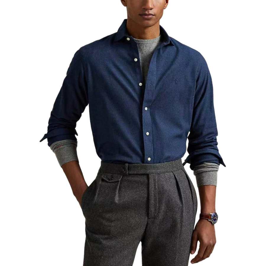 Polo Ralph Lauren Shirts Men's Blue Lapel Moderate Straight Fit