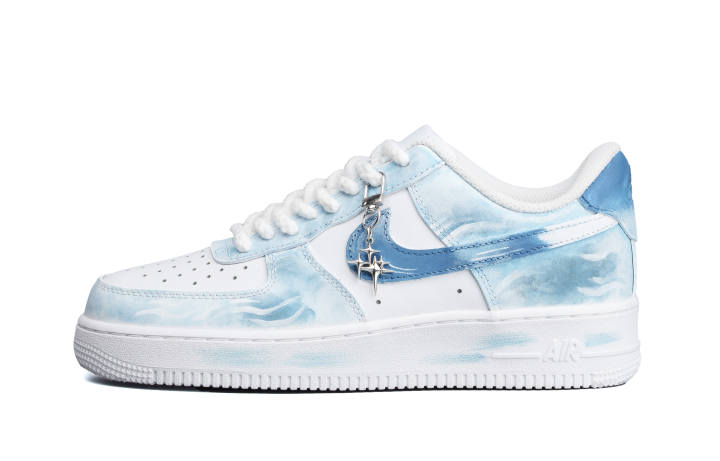 Nike Nike Air Force 1 Cushioning Coverage Impact Resistance Abrasion Resistant Low top Skateboard Shoes Unisex White Blue