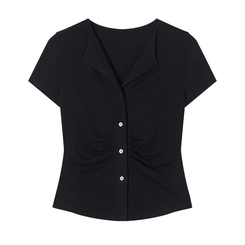 XIANGYING T Shirts Women's V Neck Moderate Nipped In Waist