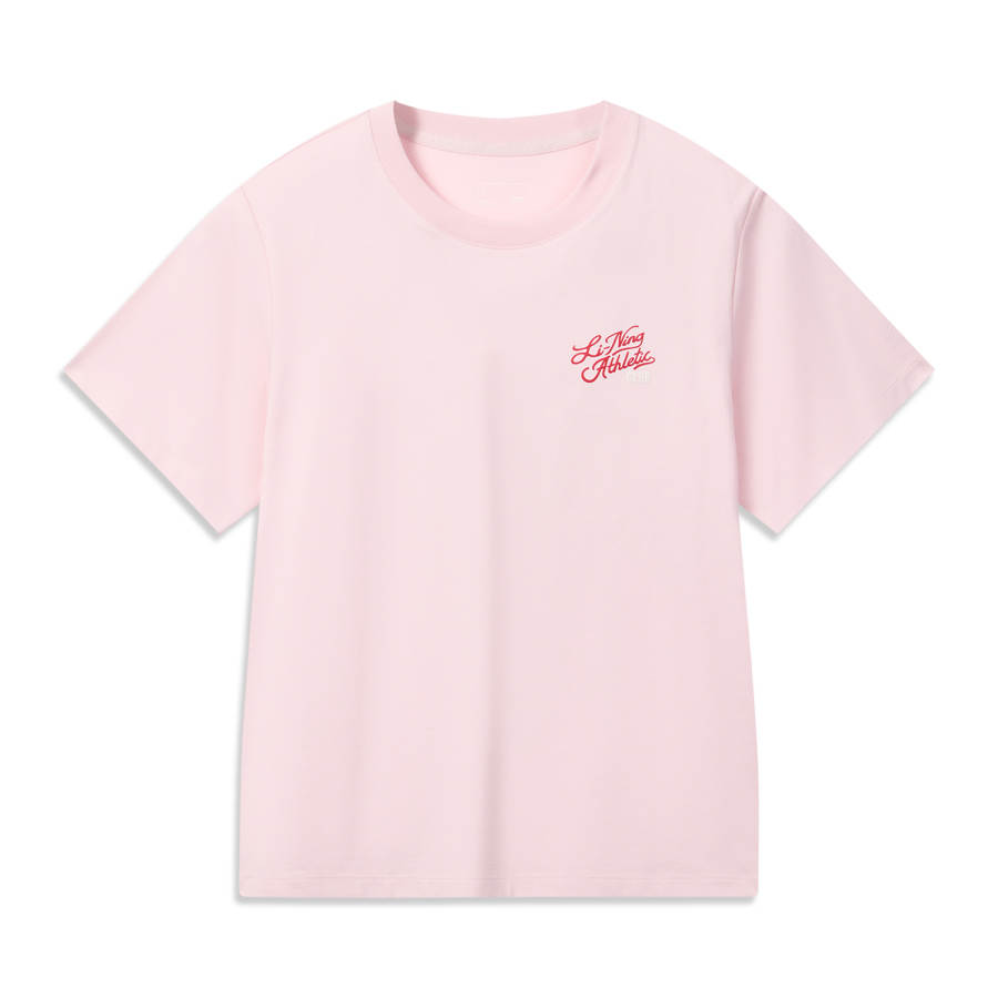 Li-Ning Li Ning Sports Life Collection T Shirts Women's Light Pink Red Crew Neck Moderate Straight Fit