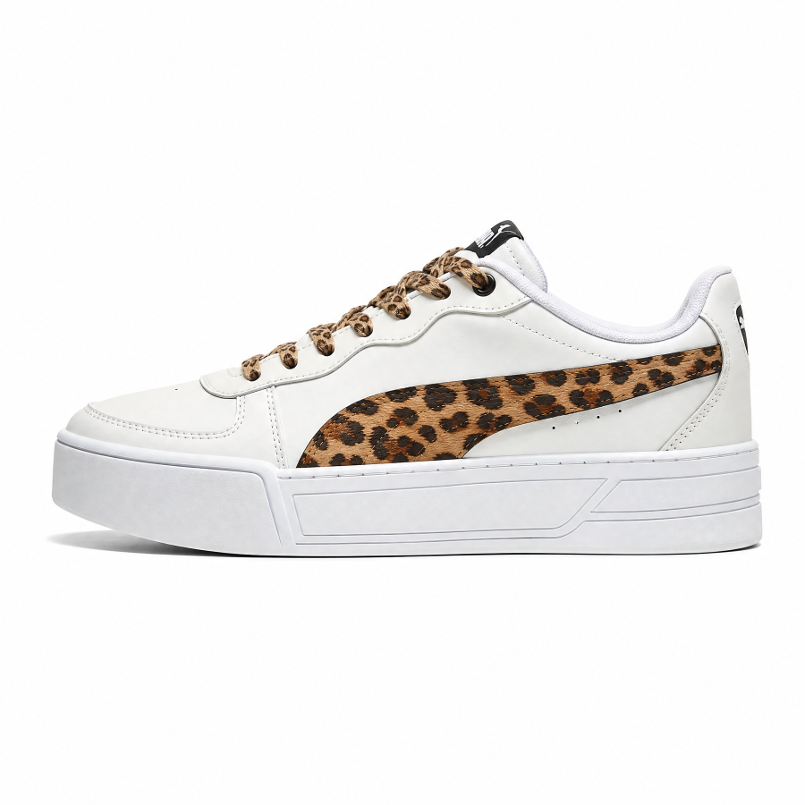 PUMA Skye Skateboard Shoes Women's Low Top White Brown Leopard Print Multicolor