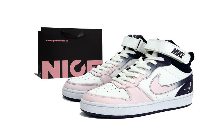 Nike Nike Court Borough 2 Rose Nebula Leather Abrasion Resistant Breathable Balance Slip Resistant Mid top