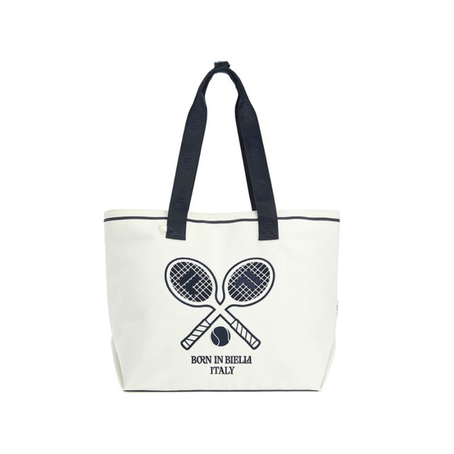 FILA Tennis Fabric Tote Bag, Shopping Bag, Handbag, Shoulder Bag Unisex Heron White