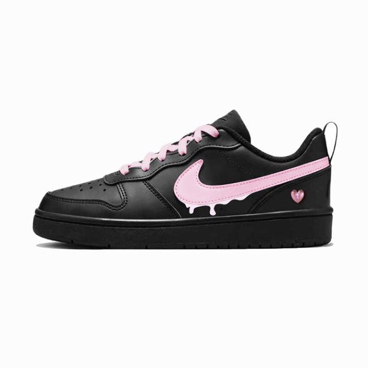Nike Nike Court Borough 2 Flowing Leather Abrasion Resistant Lightweight Low top Skateboard Shoes Women's Black Pink