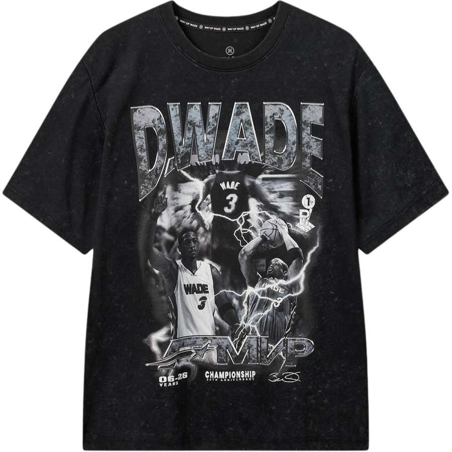 Li-Ning Li Ning T Shirts Men's Black Washed Crew Neck Moderate Straight Fit