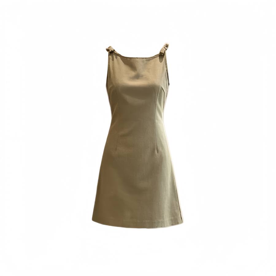 TUSHIFEI Sleeveless Dresses Women's Kohlrabi Basil Green Boat Neck Moderate Short Skirt A Line Skirt