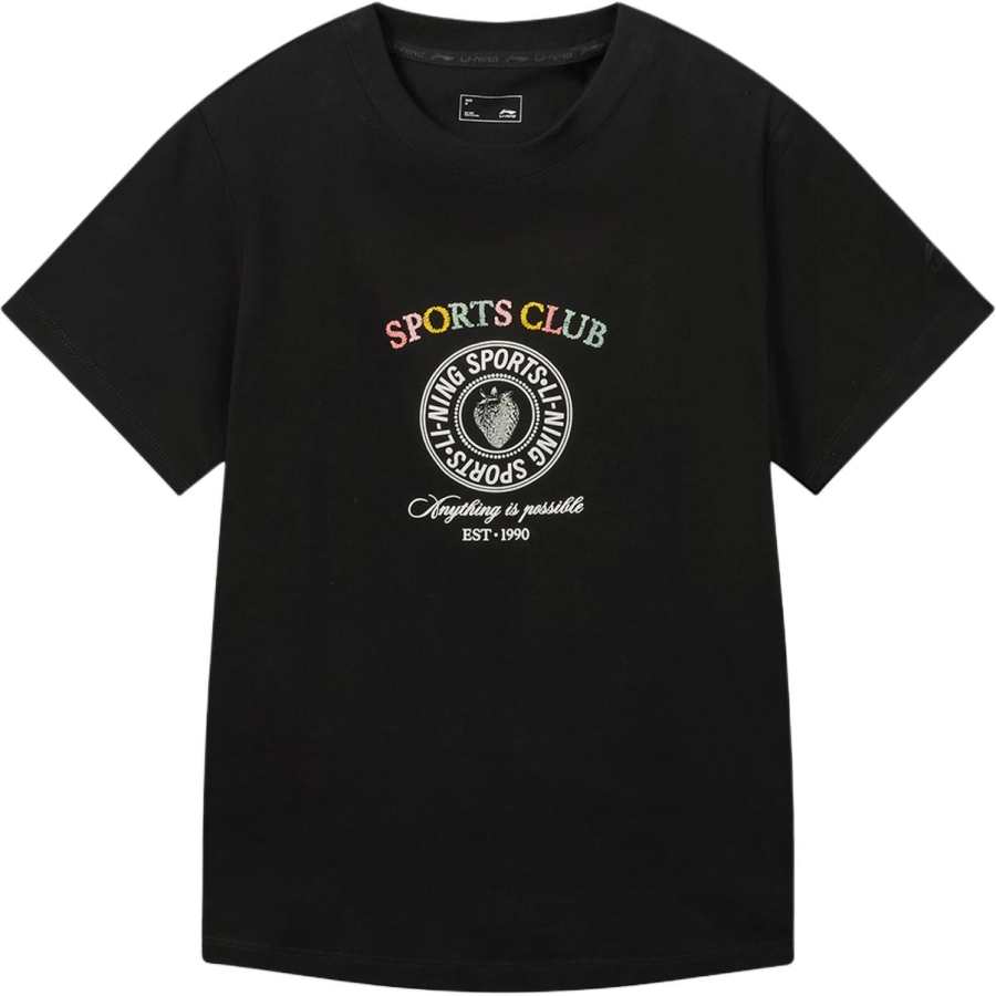 Li-Ning Li Ning Sports Life Collection T Shirts Women's Black Crew Neck Moderate Straight Fit